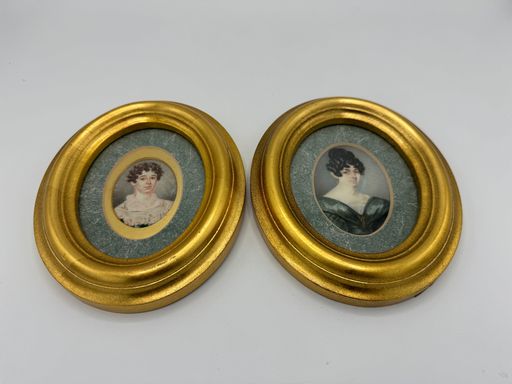 Fine Antique C19 Framed Pair Of Portrait Miniatures Young Lady And Older Lady