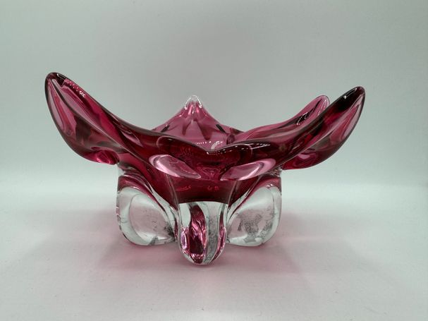 Chribska Czech Art Glass Bowl Cranberry/Clear